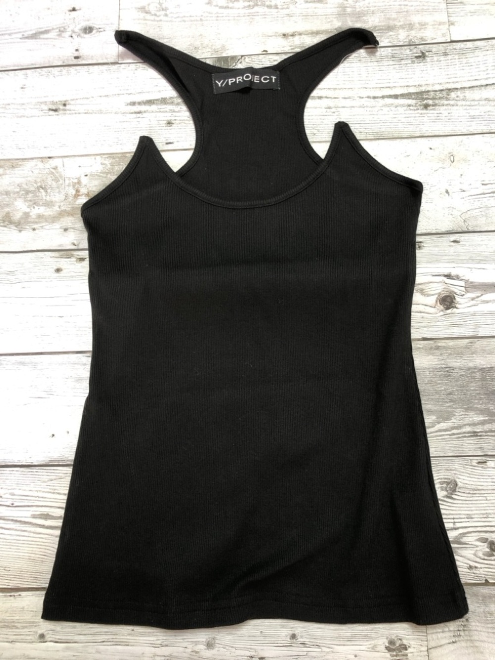 Y/Project Black Ribbed Tank with Racerback Detail - Picture 2 of 6